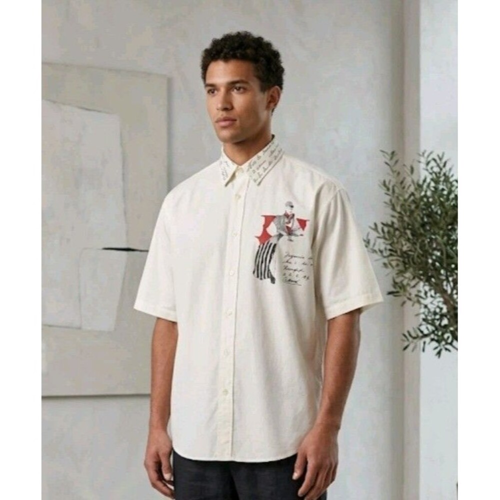 CAOS M OVERSIZED SHIRT FOR YOUNG MAN AND WOMAN SHORT SLEEVES WHITE PRINT DESIGN